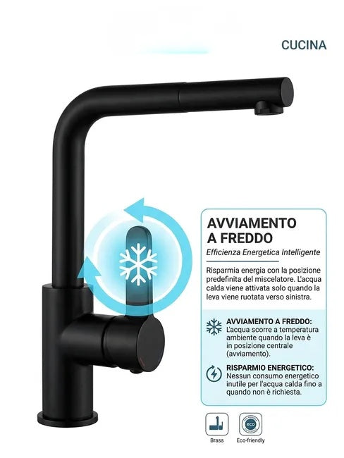 Miscelatore Cucina Nero Monocomando Canna Alta