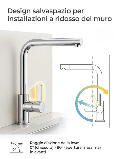 Miscelatore Cucina Inox Canna Alta Girevole 360°