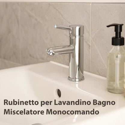 Rubinetto Bagno Cromato Monocomando con Piletta e Flessibili