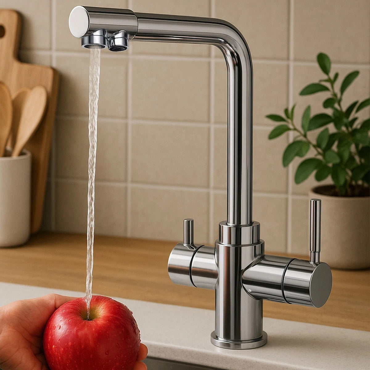 Rubinetto cucina 3 vie acqua potabile e miscelata con doppia leva
