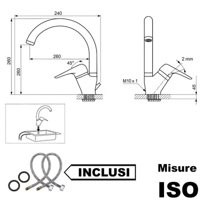 Rubinetto Cucina Dorato Monocomando Girevole 360° Acciaio Inox