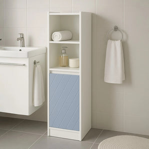 Mobiletto Bagno Salvaspazio con Ripiani e Anta Bianco Azzurro