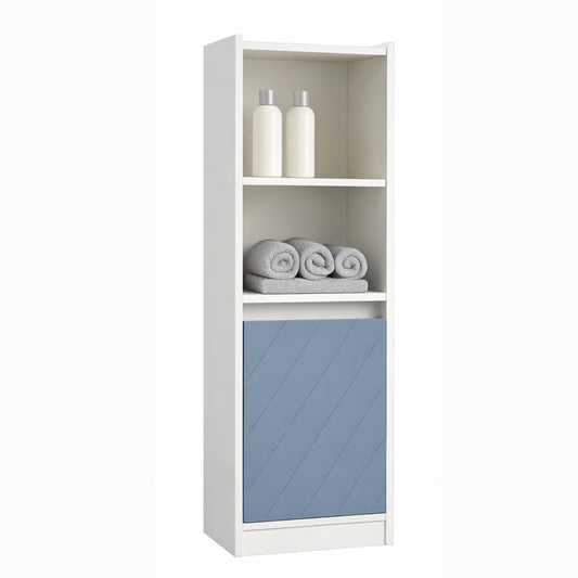 Mobiletto Bagno Salvaspazio con Ripiani e Anta Bianco Azzurro