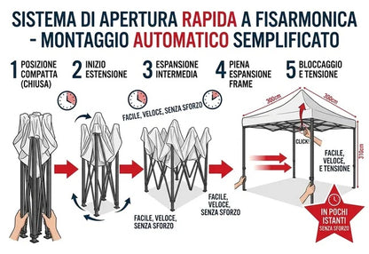 Gazebo Pieghevole 3x3 Bianco in Acciaio a Fisarmonica