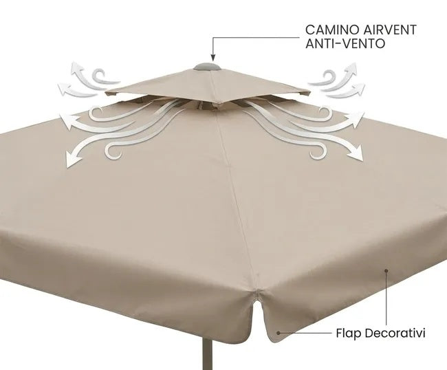 Ombrellone Giardino 3x3 Tortora Palo Centrale AirVent