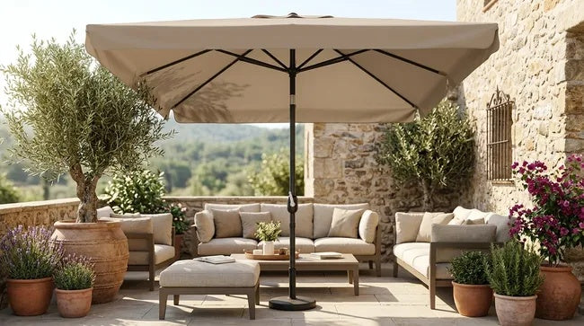 Ombrellone Palo Centrale 3x2 Beige Acciaio Antivento