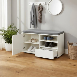 Scarpiera Panca d’Ingresso con Seduta Imbottita in Legno Naturale