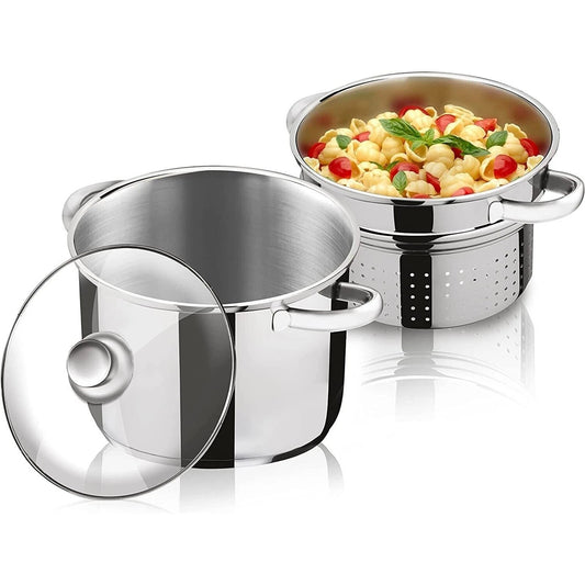 Cuocipasta Spaghettiera 24cm in Acciaio Inox con Coperchio e Colapasta