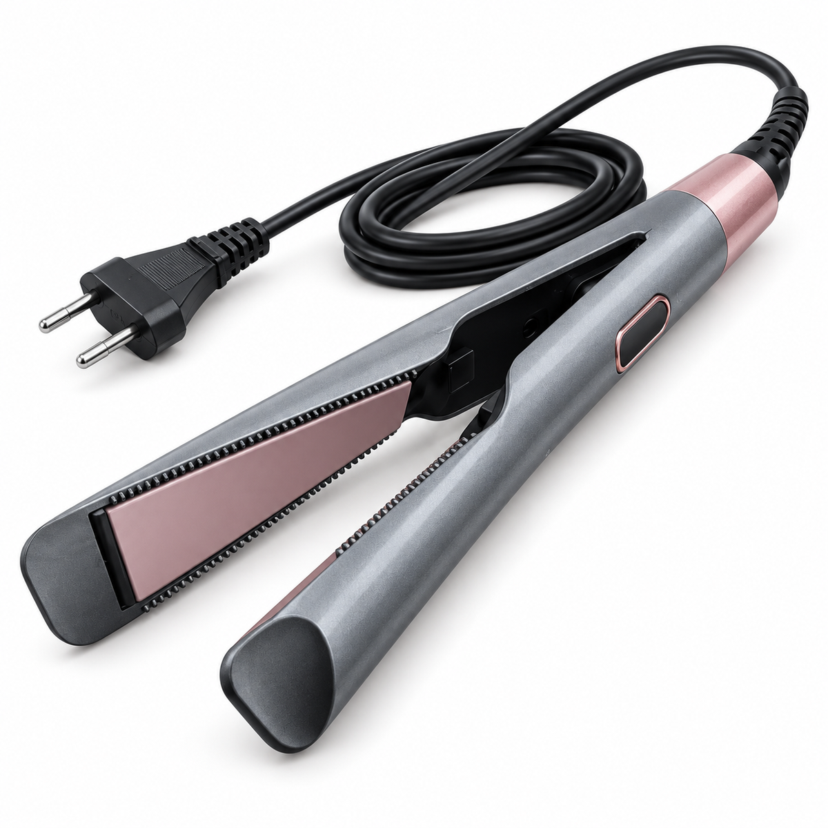 Piastra capelli 2 in 1 in ceramica su sfondo bianco