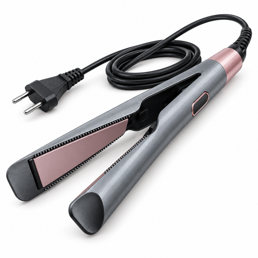 Piastra capelli 2 in 1 in ceramica su sfondo bianco