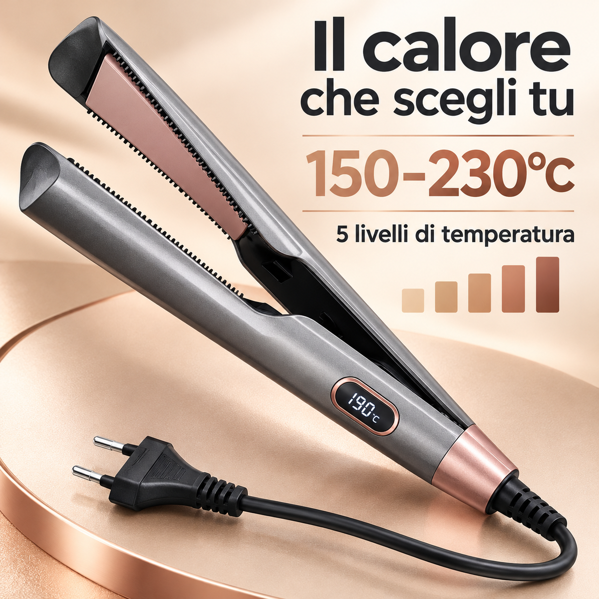 Temperatura regolabile da 150 a 230°C su 5 livelli