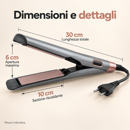 Dimensioni indicative della piastra per capelli