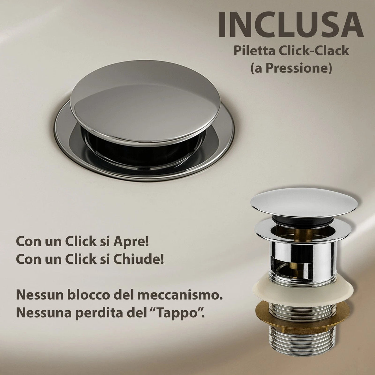 Rubinetto Bagno Cromato Monocomando con Piletta e Flessibili