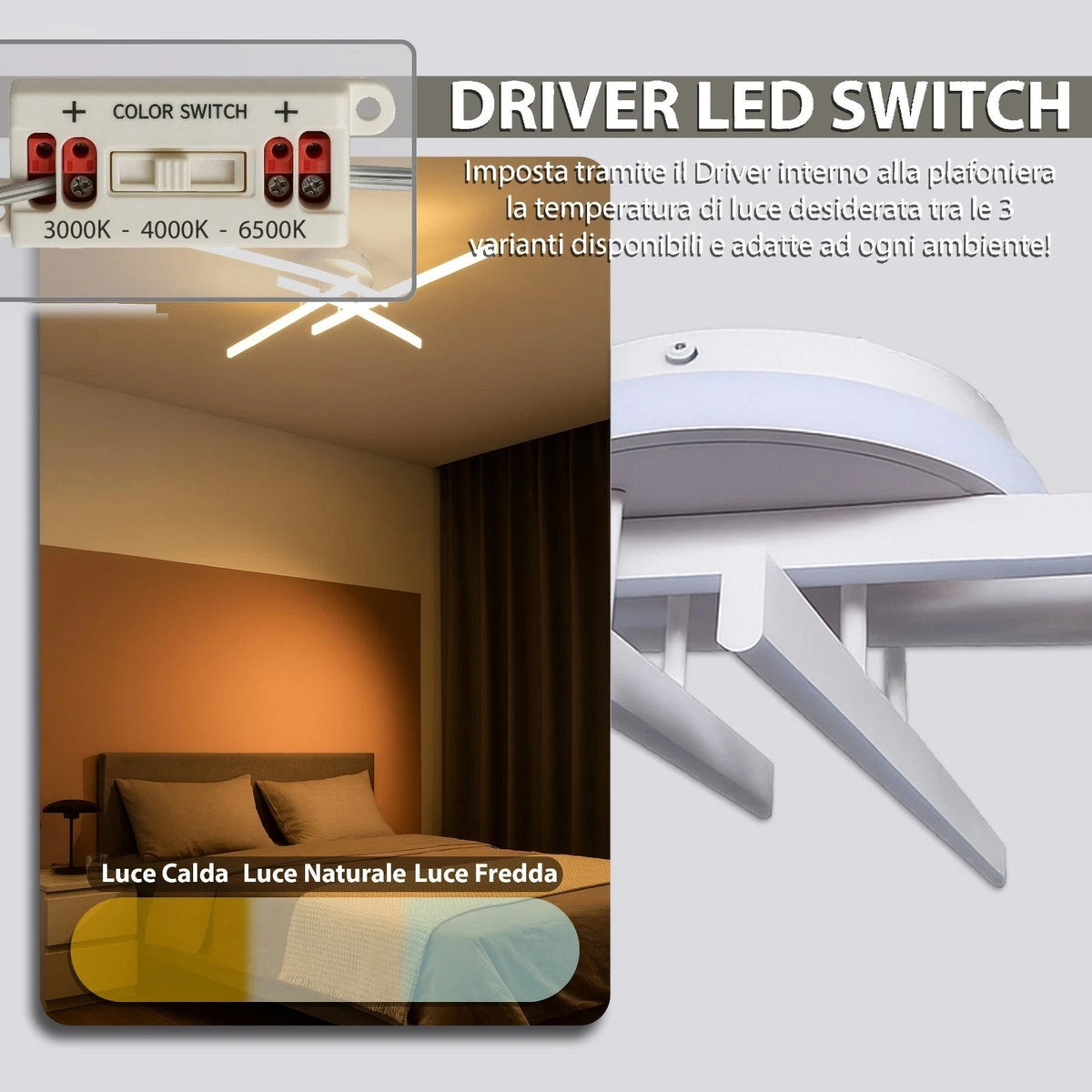 Lampadario LED 48 W a Croce Dimmerabile 3 CCT – Bianco/Nero