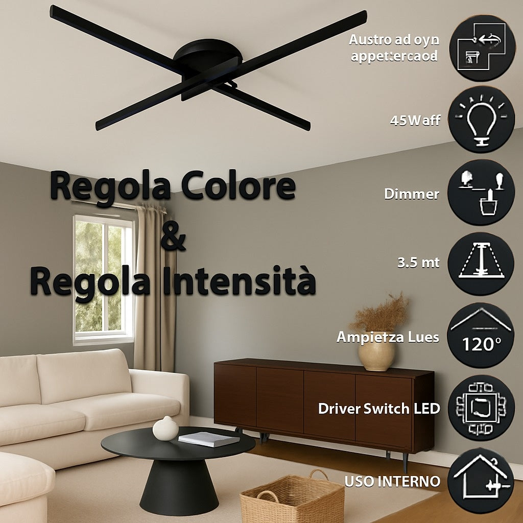 Lampadario LED 48 W a Croce Dimmerabile 3 CCT – Bianco/Nero