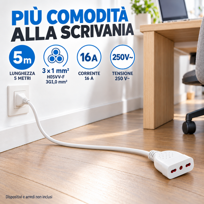 Prolunga bianca 5 metri con spina italiana 16 A e presa bipasso - immagine 7