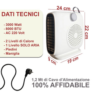Stufa Ventilatore Elettrica Portatile 3000W con Doppia Funzione Caldo/Freddo