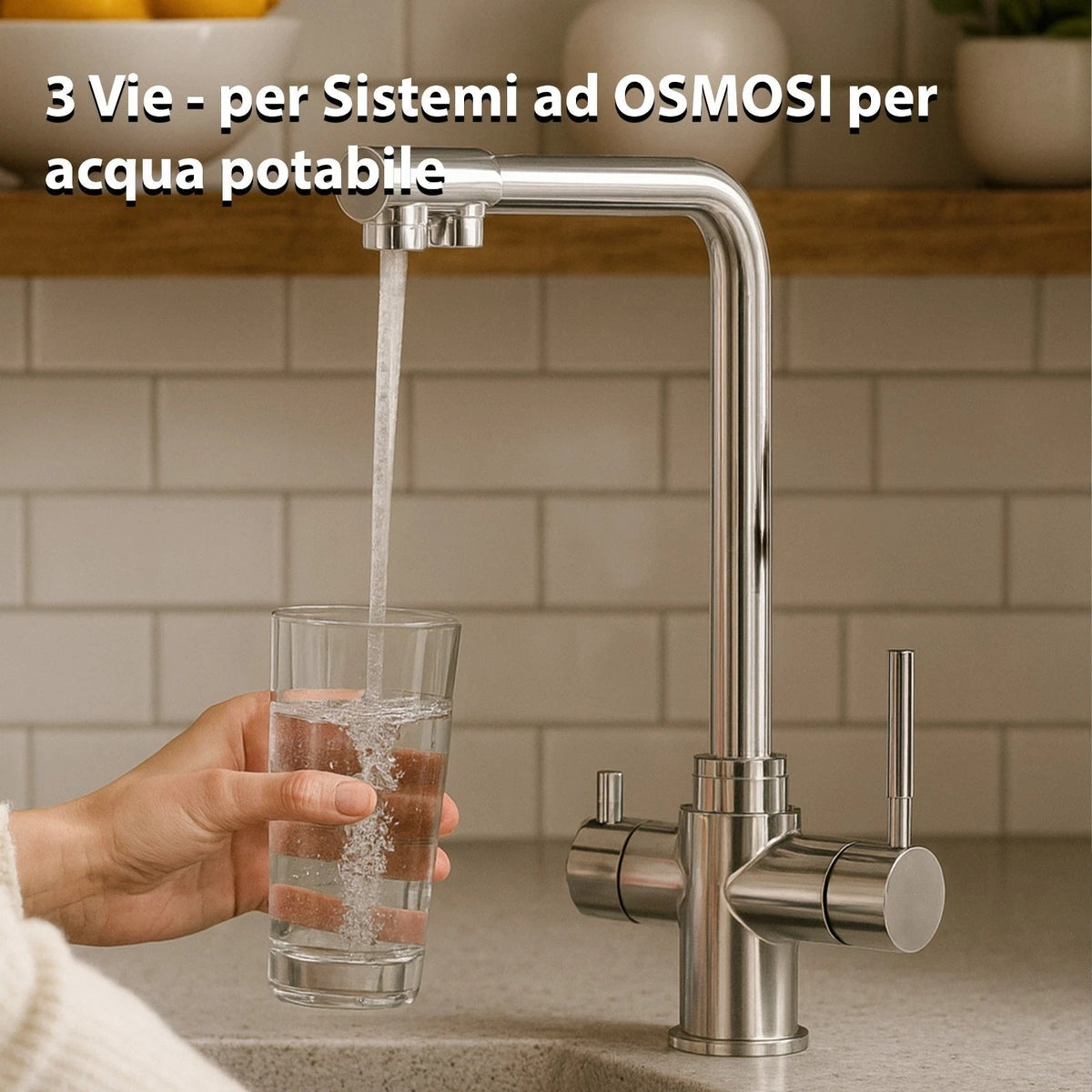 Rubinetto cucina 3 vie acqua potabile e miscelata con doppia leva