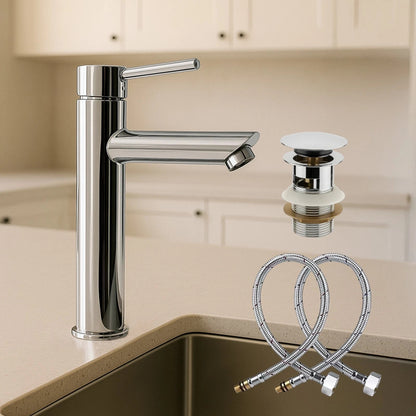 Rubinetto Bagno Cromato Monocomando con Piletta e Flessibili