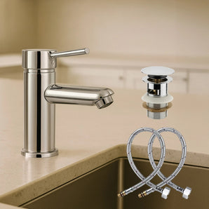 Rubinetto Bagno Cromato Monocomando con Piletta e Flessibili