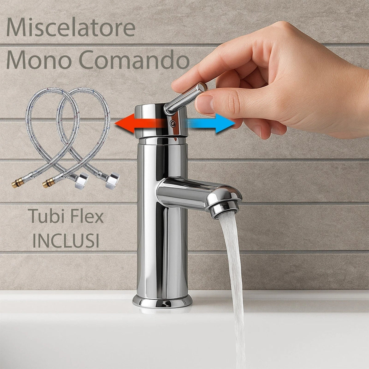 Rubinetto Bagno Cromato Monocomando con Piletta e Flessibili
