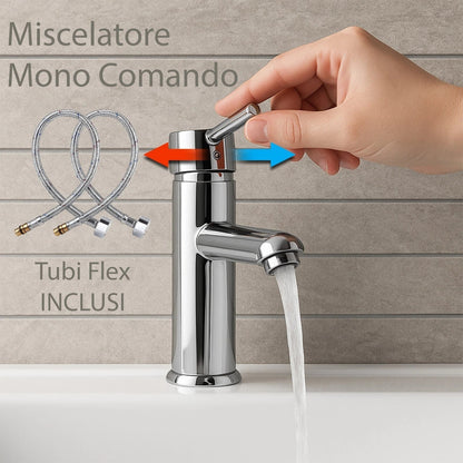 Rubinetto Bagno Cromato Monocomando con Piletta e Flessibili