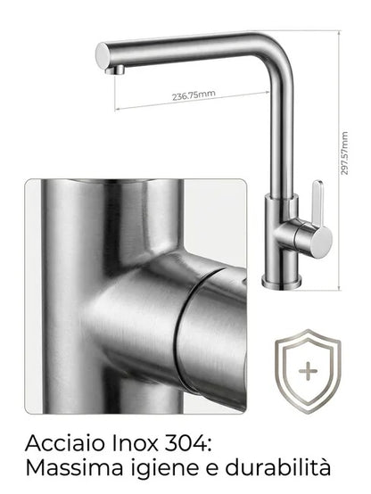 Miscelatore Cucina Inox Canna Alta Girevole 360°
