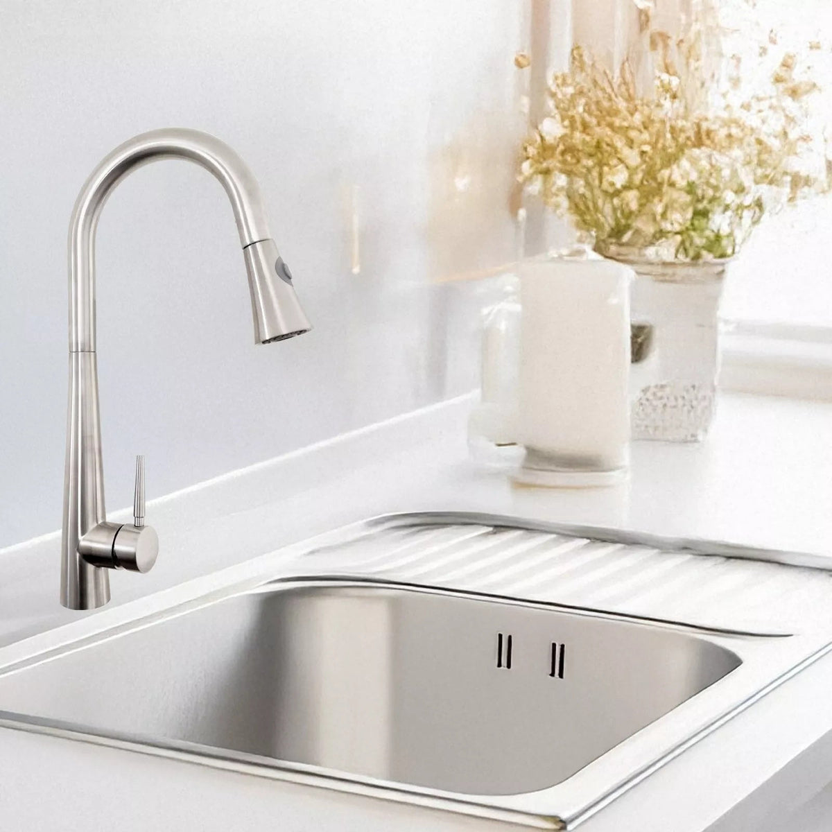 Rubinetto Cucina in Acciaio Inox Direzionabile con Miscelatore Estraibile