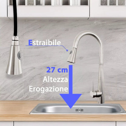 Rubinetto Cucina in Acciaio Inox Direzionabile con Miscelatore Estraibile