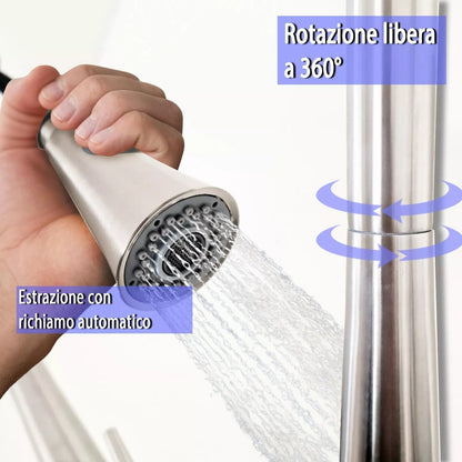 Rubinetto Cucina in Acciaio Inox Direzionabile con Miscelatore Estraibile