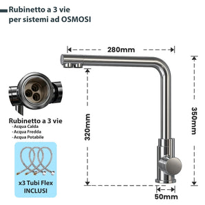 Rubinetto cucina 3 vie acqua potabile e miscelata con doppia leva