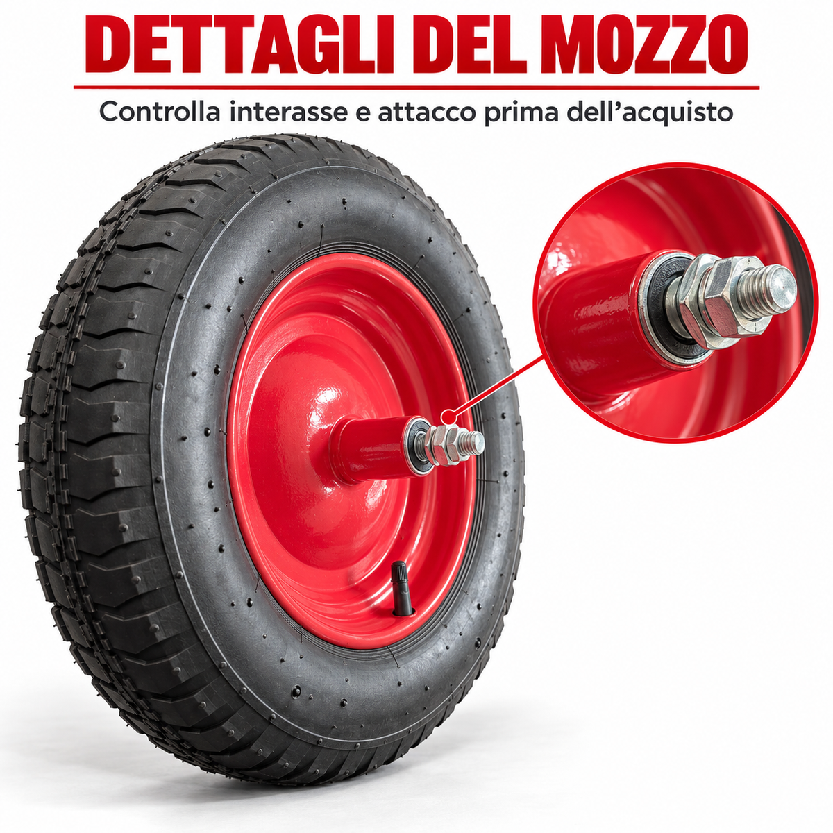 Ruota pneumatica carriola interasse 134 mm con cerchio rosso