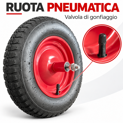 Ruota pneumatica carriola interasse 134 mm con cerchio rosso