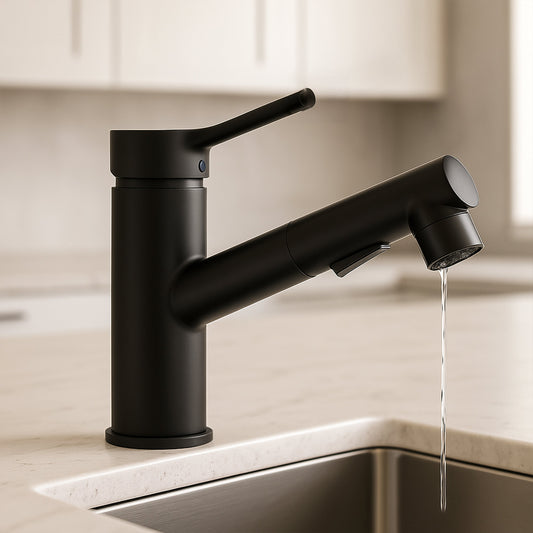 Rubinetto Bagno Nero con Doccetta Estraibile e Miscelatore Monocomando