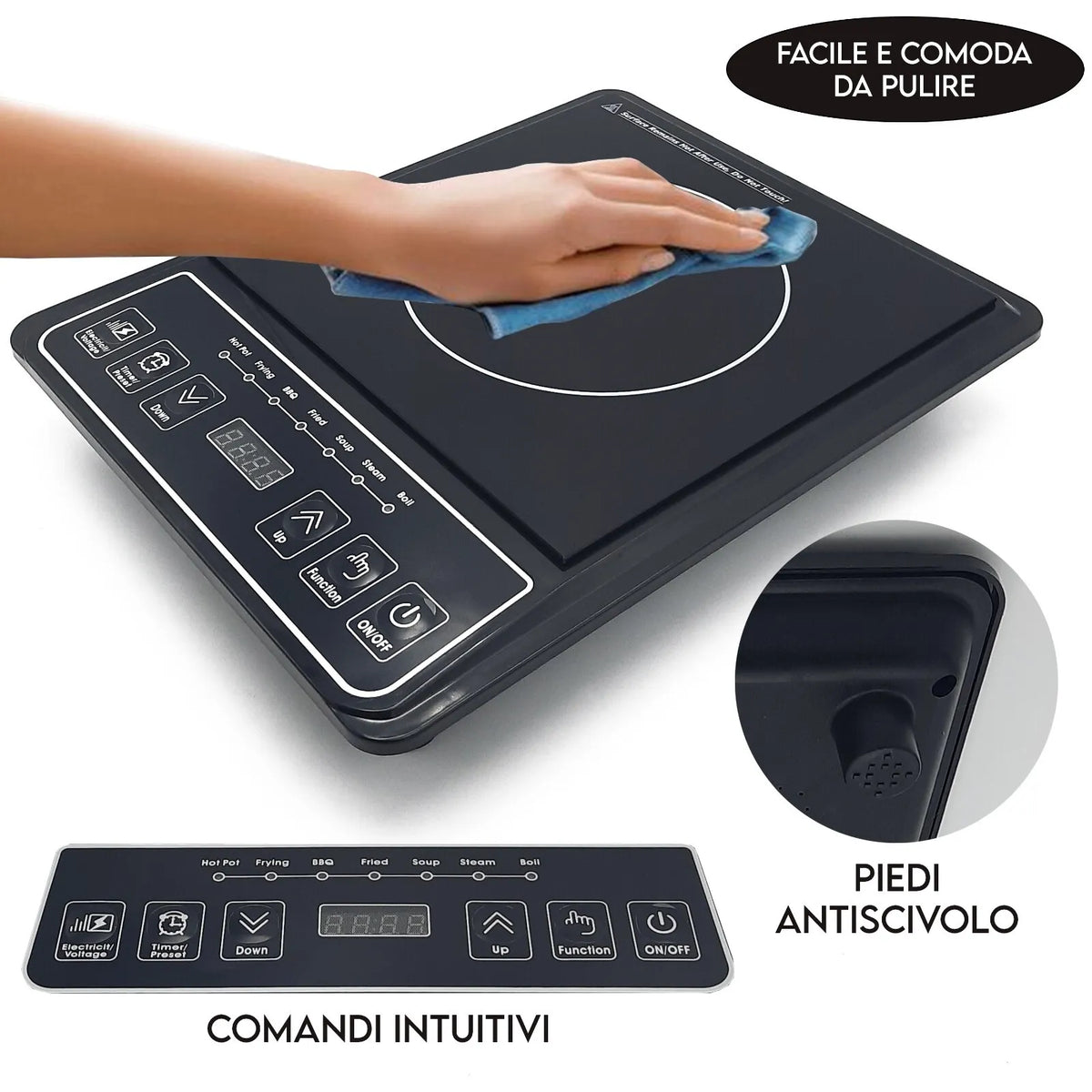 Fornello a induzione portatile, piano cottura singolo 800W/2000W A+