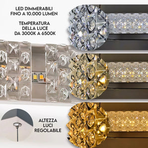 Lampadario Moderno in Cristallo LED 68W, Dimmerabile con Luce Calda