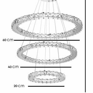 Lampadario a Sospensione Moderno LED con 3 Cerchi in Cristallo