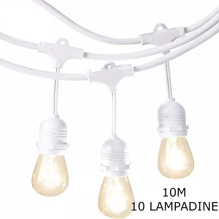 Catena Luminosa da Esterno con Lampadine, Lunghezza da 10 a 20 Metri