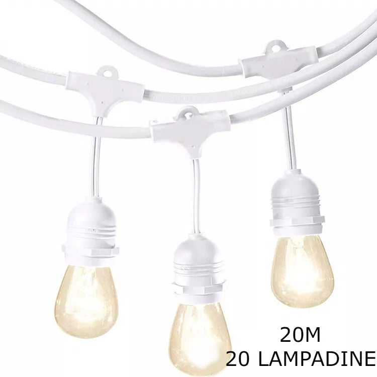 Catena Luminosa da Esterno con Lampadine, Lunghezza da 10 a 20 Metri