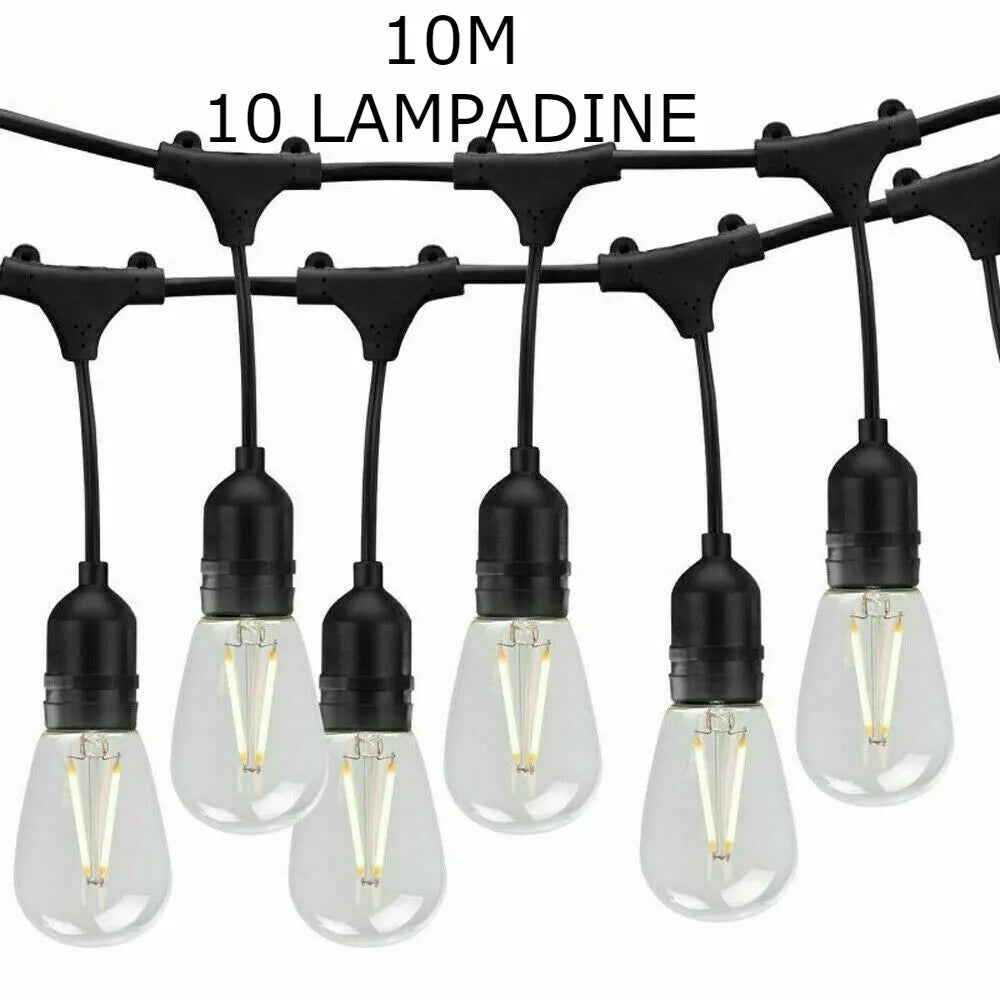 Catena Luminosa da Esterno con Lampadine, Lunghezza da 10 a 20 Metri