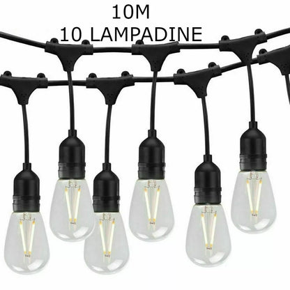 Catena Luminosa da Esterno con Lampadine, Lunghezza da 10 a 20 Metri