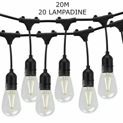 Catena Luminosa da Esterno con Lampadine, Lunghezza da 10 a 20 Metri