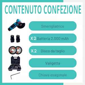 Smerigliatrice Flex Portatile con 2 Batterie per Incisione e Taglio