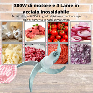 Tritatutto e Frullatore Elettrico da Cucina 300W con Ciotola in Vetro 1.5L