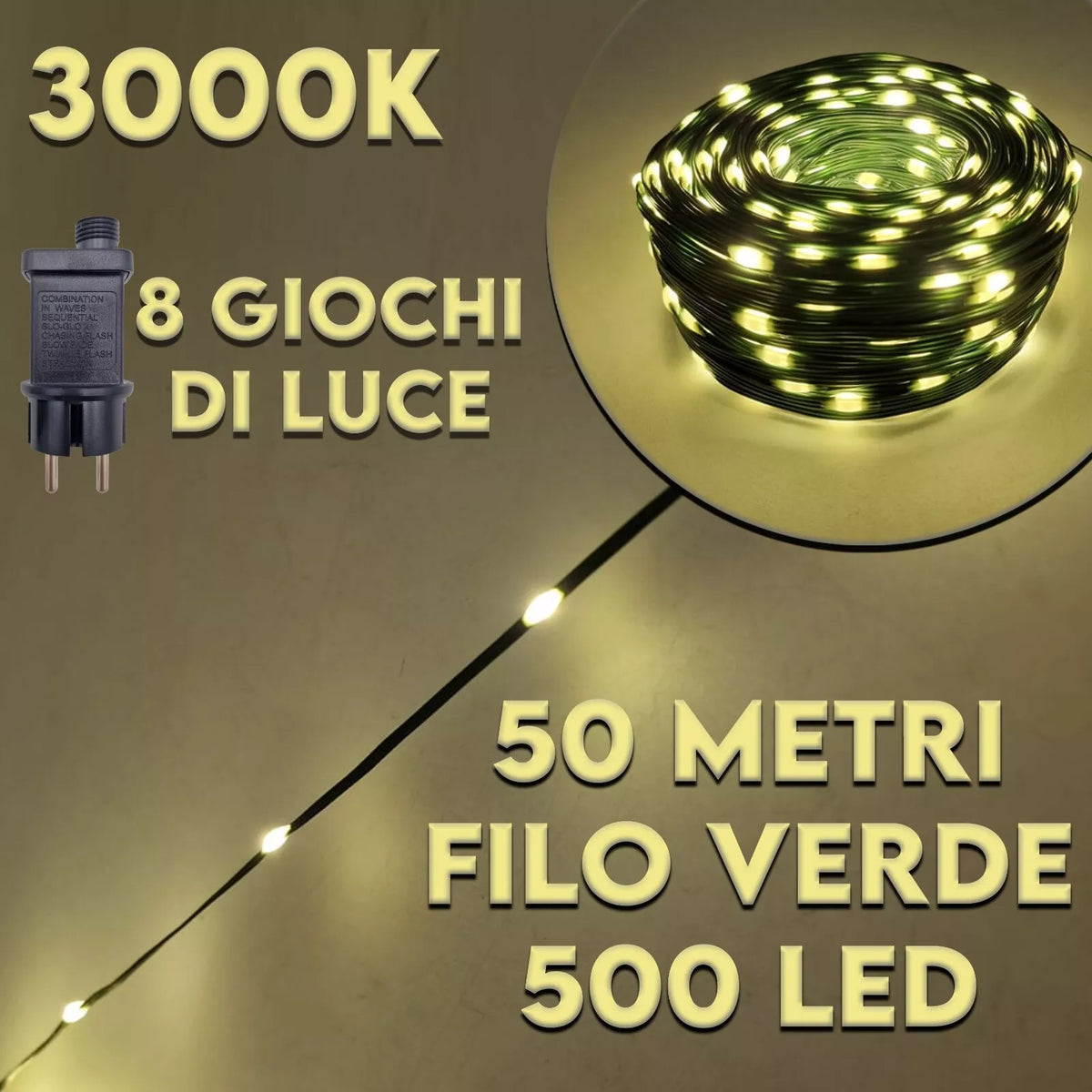 Luci di Natale 500 LED 50m Catena Luminosa con Giochi di Luce IP44 Interno Esterno