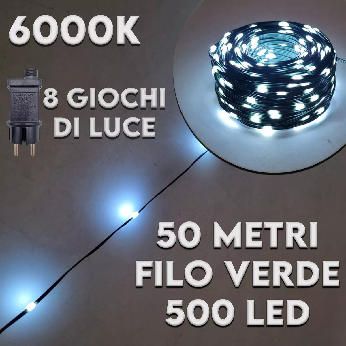 Luci di Natale 500 LED 50m Catena Luminosa con Giochi di Luce IP44 Interno Esterno