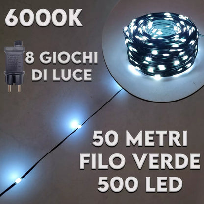 Luci di Natale 500 LED 50m Catena Luminosa con Giochi di Luce IP44 Interno Esterno