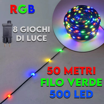 Luci di Natale 500 LED 50m Catena Luminosa con Giochi di Luce IP44 Interno Esterno