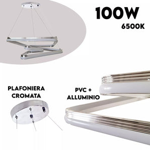 Lampadario LED a Sospensione Design Cromato 100w