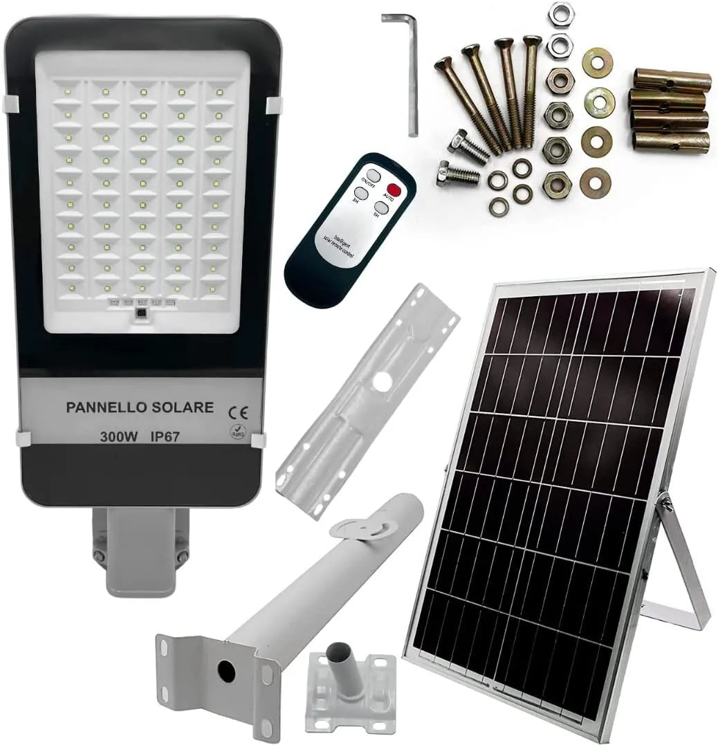 Lampione LED Solare 300W con Telecomando e Pannello Monocristallino